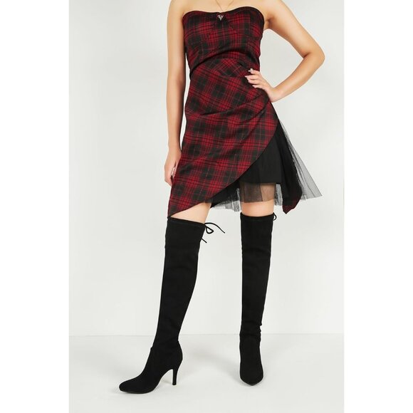 Women Black Suede Pointed Toe Over The Knee Thigh High Stiletto Heel Boot - Picture 5 of 9